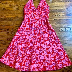 LAUNDRY Red & Pink Floral Silk Halter Dress.  Size: 8